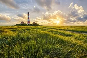 Westerhever lighthouse, Eiderstedt, North Frisia, Schleswig-Holstein, Germany