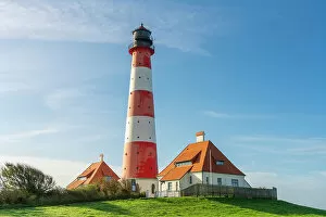 Images Dated 12th January 2023: Westerheversand lighthouse against sky, Westerhever, Eiderstedt Peninsula, Nordfriesland