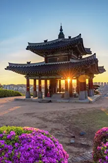City Walls Prints: Western Command Post (Seojangdae) of Hwaseong Fortress (UNESCO World Heritage Site) at sunrise