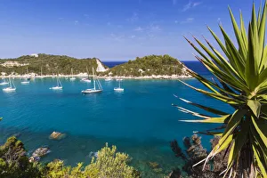 Western Europe, Greece, Ionian Islands, Paxos. Yachts in the harbour at Lakka