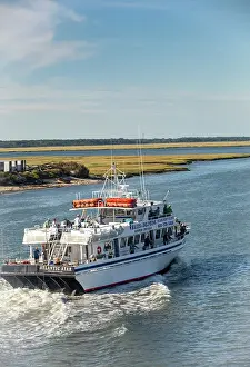 Tour Boat Prints: Whale watching cruise boat headinng into Atlantic Ocean from New Jersey Shore from Wildwood