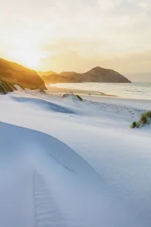 Wharariki beach at sunset, Abel Tasman national park, South Island, New Zealand
