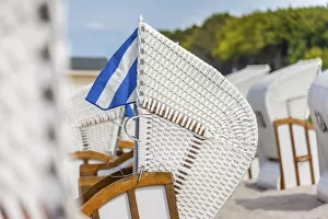 Sandy Beach Collection: White beach chairs on the beach in Zingst, Mecklenburg-Western Pomerania