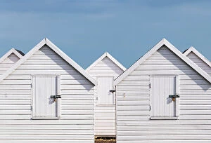 Images Dated 9th May 2023: White beach huts ion a beach in Walmer, Kent, England
