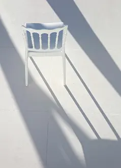 Shadows Prints: White chair and shadows, Imerovigli, Santorini, Cyclades Islands, Greece, Europe