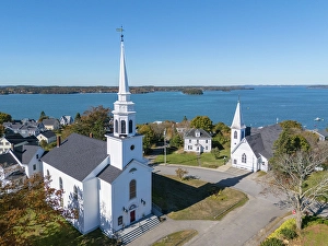 White Church Prints: White Churches, Lubeck, Maine, New England, USA