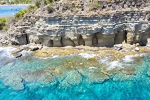 Transparent Prints: White limestone cliffs Pillar of Hercules washed by Caribbean Sea, aerial view