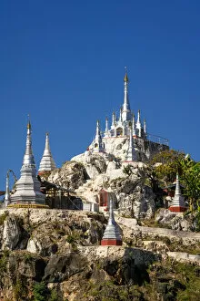 Pagoda Gallery: White pagodas against blue sky near Demoso, Demoso Township, Loikaw District, Kayah State