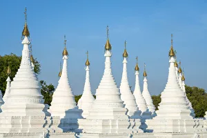 Pagodas Prints: White pagodas at Sanda Muni pagoda, Mandalay, Mandalay Region, Myanmar