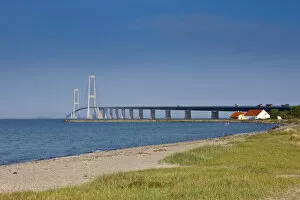 Images Dated 7th May 2010: A white sand beach leads towards the East Bridge as seen from Korsor, Denmark