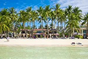 White sand and palm trees on White Beach, Boracay Island, Aklan Province, Western Visayas