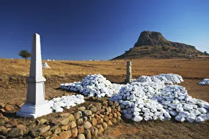 Images Dated 24th November 2010: White stone cairns and memorials to British soldiers at Isandlwana, Thukela, KwaZulu-Natal