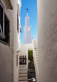 Images Dated 3rd June 2021: Whitewashed Church in Binibeca Vell, Menorca or Minorca, Balearic Islands, Spain