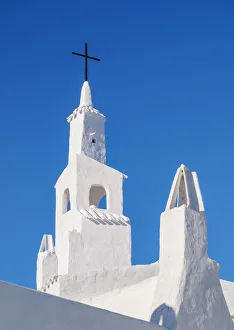 Whitewashed Church in Binibeca Vell, detailed view, Menorca or Minorca, Balearic Islands