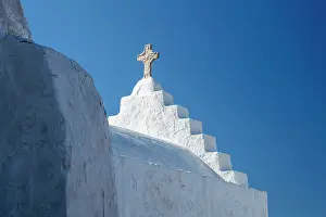 Aegean Prints: Whitewashed church roof with cross
