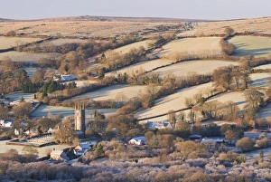 Widecombe in the Moor on a frosty winter morning, Dartmoor, Devon, England. Winter