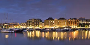 Antwerpen Prints: Willem Dock Marina at dusk, Antwerp, Flanders, Belgium