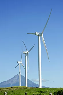 Images Dated 2nd May 2012: Wind turbines and view to Volcan Conception, Ometepe Island, Nicaragua, Central America