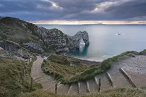 Images Dated 18th November 2014: Winding coastpath steps leading down to Durdle Door on the Jurassic Coast, Dorset, England