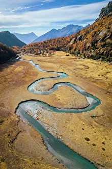 winding Duino river in Preda Rossa valley. Val Masino, Sondrio province, Lombardy, Italy