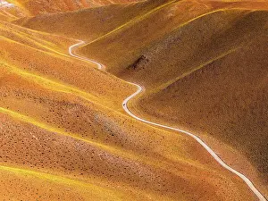 Brown Prints: Winding road through colorful hills, Vega de los Colorados, Puna, Catamarca, Argentina