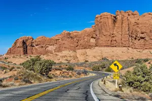 Formations Prints: Winding road in a desert landscape, Arches National Park, Utah, USA