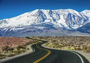 Deserts Collection: Winding Road Towards Mountains, Eastern Sierras, California, USA