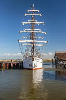 Windjammer in the Bodden harbour of Zingst, Mecklenburg-Western Pomerania, Baltic Sea, North Germany, Germany