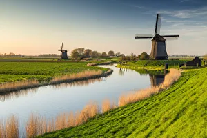 Waterside Prints: Windmill Along Canal, near Schermerhorn, North Holland, Netherlands