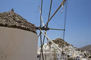 Windmill and Ios town, Ios Island, Cyclades Islands, Greece
