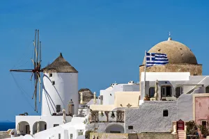 South Aegean Prints: Windmill, Oia, Santorini, South Aegean, Greece