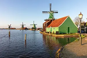 Zaanse Schans Prints: A windmill & old house, Zaanse Schans, North Holland, Netherlands
