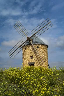 Images Dated 23rd June 2022: Windmill in a scenic spring landscape, Belmonte, Castilla-La Mancha, Spain