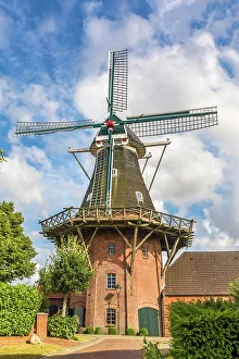 Krummhorn Prints: Windmill in the village of Rysum, Krummhoern, East Frisia, Lower Saxony, Germany