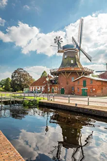 Mill Prints: Windmill WestGrossefehn on the Fehn Canal, Grossefehn, East Frisia, Lower Saxony, Germany