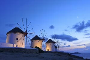 Cyclades Islands Collection: Windmills Kato Mili, Mykonos-Town, Mykonos, Cyclades, Greece