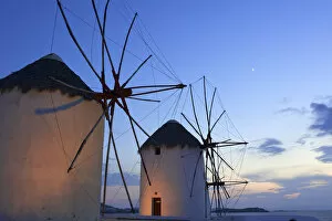 Images Dated 23rd January 2014: Windmills Kato Mili, Mykonos-Town, Mykonos, Cyclades, Greece