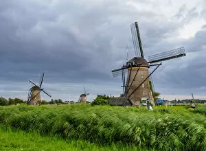 Polders Gallery: Windmills in Kinderdijk at dusk, UNESCO World Heritage Site, South Holland, The