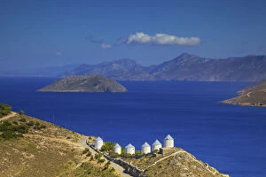Windmills, Panteli, Leros, Dodecanese, Greek Islands, Greece, Europe