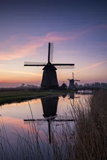 Sunrises Prints: Windmills at Sunrise, Oterleek, Holland, Netherlands