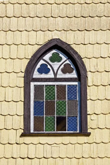 Chilean Gallery: Window of Lutheran Church, Puerto Varas, Llanquihue Province, Los Lagos Region, Chile