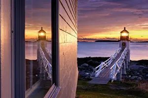 Michael Blanchette Prints: Window reflection at sunset, Marshall Point Lighthouse, Port Clyde, Maine, USA