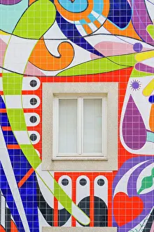 Murals Prints: A window and tiled colourful wall mural by Joana Vasconcelos, Porto, Portugal, Europe