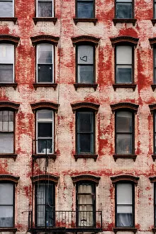 Images Dated 17th August 2022: Windows and vintage briks in New York City wall, USA