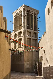 Persian Prints: Windtower or windcatcher in the historic district of Al Bastakiya, Dubai, United Arab