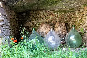 Manarola Prints: Wine bottles and wicker baskets