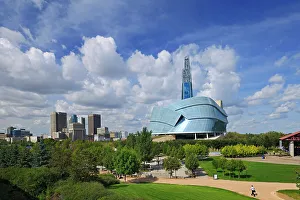 Antoine Predock Architect Prints: Winnipeg skyline with Canadian Museum for Human Rights, Winnipeg, Manitoba, Canada