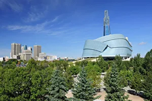 Antoine Predock Architect Prints: Winnipeg skyline with Canadian Museum for Human Rights, Winnipeg, Manitoba, Canada