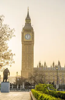 Sculpture Gallery: Winston Churchill statue from Parliament Square and Big Ben, also known as Elizabeth Tower