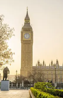 Clock Prints: Winston Churchill statue from Parliament Square and Big Ben